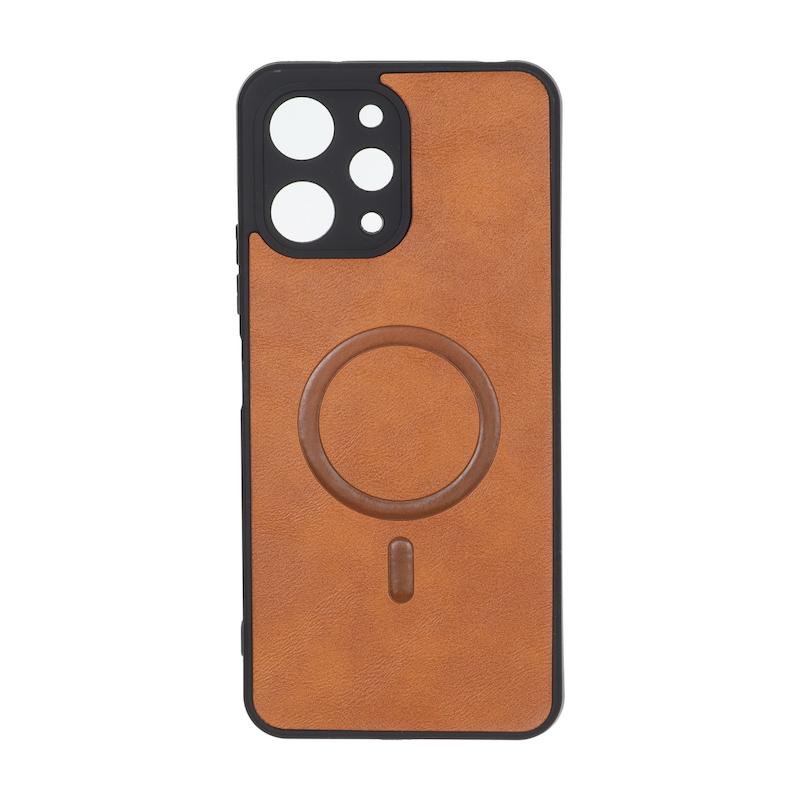 قاب گوشی Redmi 12 - Poco M6 Pro 5G شیائومی چرمی MP TPU طرح مگ سیف محافظ لنزدار قهوه ای کد 164621
