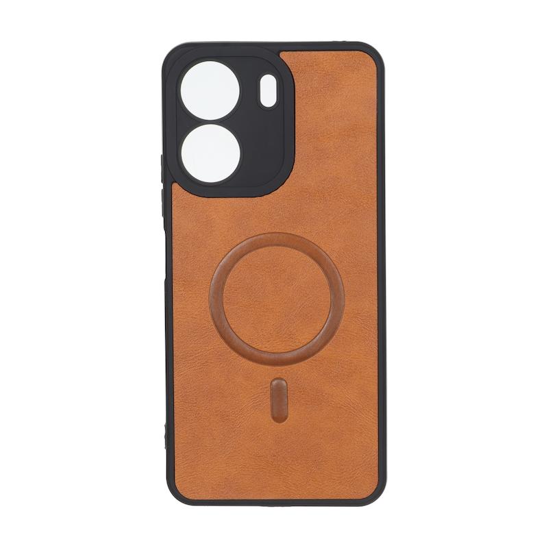 قاب گوشی Redmi 13C - Poco C65 شیائومی چرمی MP TPU طرح مگ سیف محافظ لنزدار قهوه ای کد 164629