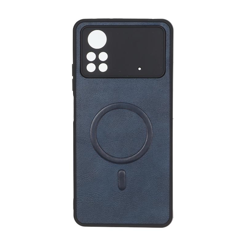 قاب گوشی Poco X4 Pro شیائومی چرمی MP TPU طرح مگ سیف محافظ لنزدار سرمه ای کد 164656
