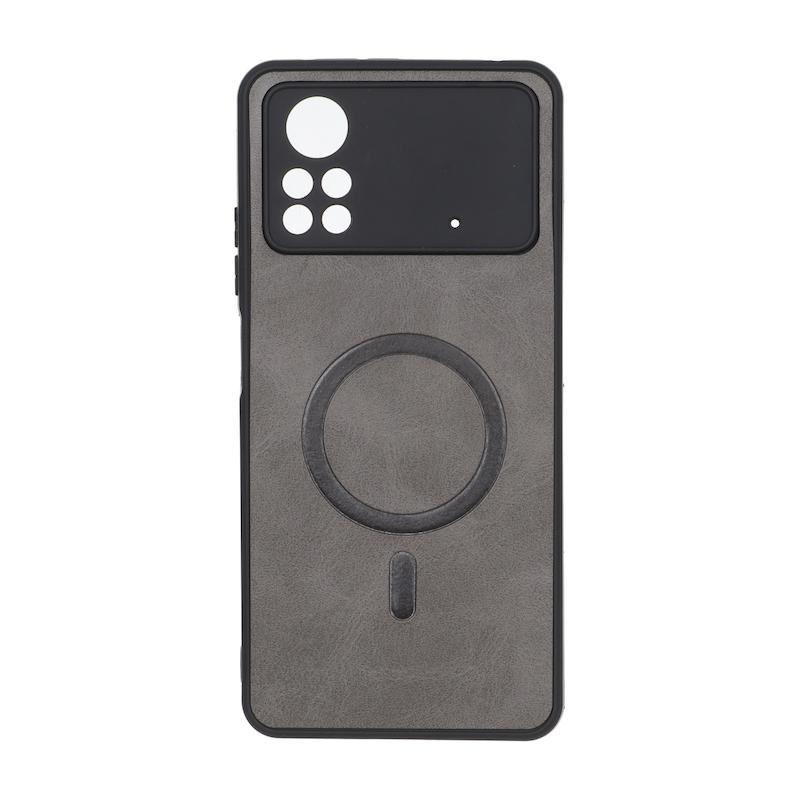 قاب گوشی Poco X4 Pro شیائومی چرمی MP TPU طرح مگ سیف محافظ لنزدار خاکستری کد 164657