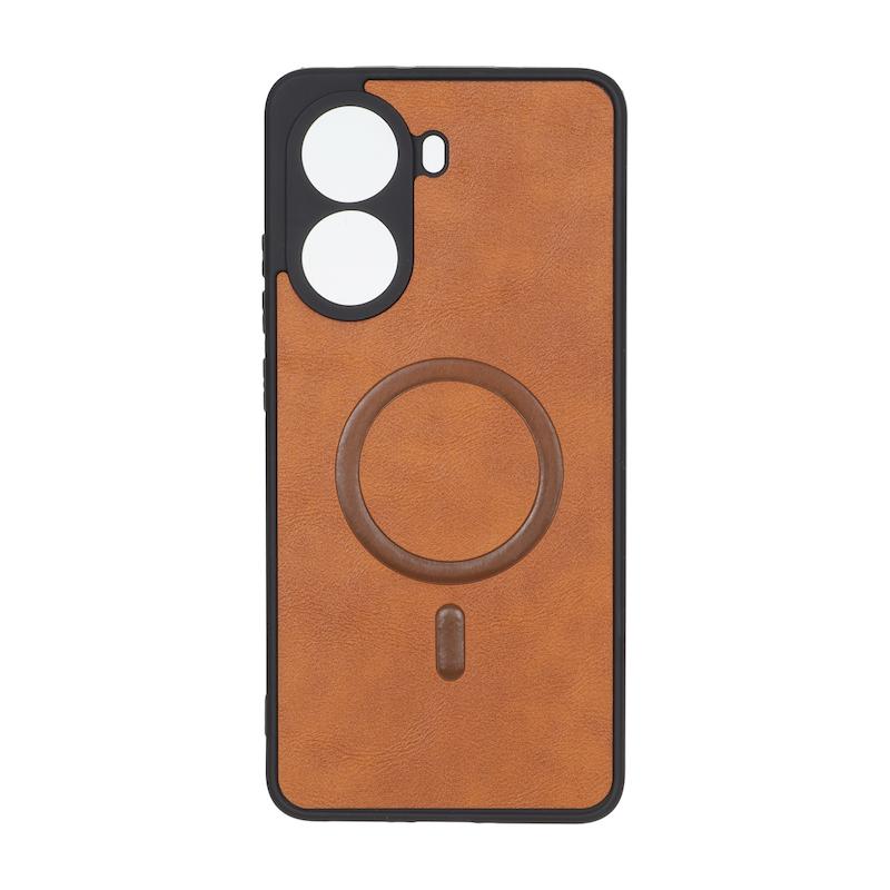 قاب گوشی Poco X7 Pro شیائومی چرمی MP TPU طرح مگ سیف محافظ لنزدار قهوه ای کد 164664