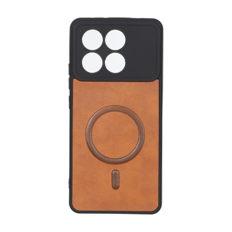 قاب گوشی Poco X6 Pro - Redmi K70E شیائومی چرمی MP TPU طرح مگ سیف محافظ لنزدار قهوه ای کد 164665