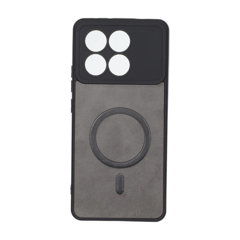 قاب گوشی Poco X6 Pro - Redmi K70E شیائومی چرمی MP TPU طرح مگ سیف محافظ لنزدار خاکستری کد 164667