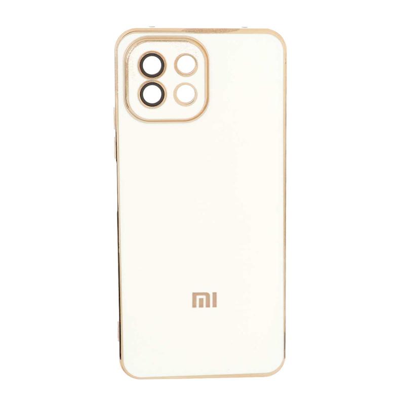 قاب گوشی Xiaomi Mi 11 Lite 4G - Mi 11 Lite 5G - Mi 11 Lite Ne شیائومی طرح ژله ای مای کیس گلد لاین دور طلایی محافظ لنز دار شیشه ای سفید کد 180324