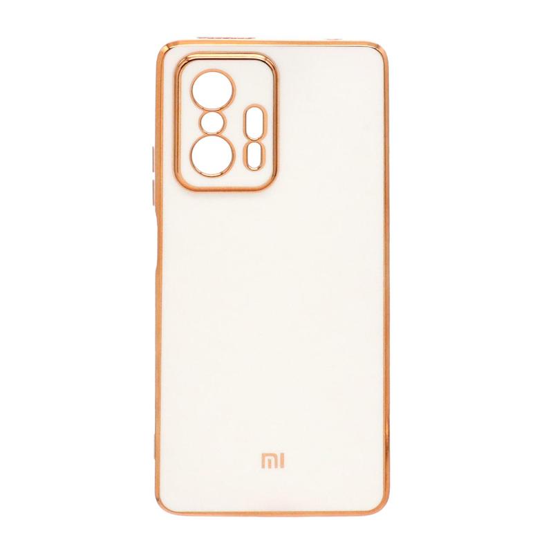 قاب گوشی Xiaomi Mi 11T - Mi 11T Pro شیائومی طرح ژله ای مای کیس گلد لاین دور طلایی محافظ لنز دار سفید کد 180328