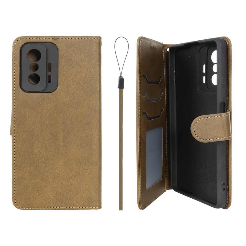 کیف گوشی Mi 11T - Mi 11T Pro شیائومی مگنتی طرح چرم کتابی طرح دوخت محافظ لنزدار بند دار سبز زیتونی کد 180331