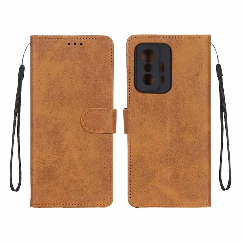کیف گوشی Mi 11T - Mi 11T Pro شیائومی مگنتی طرح چرم کتابی طرح دوخت محافظ لنزدار بند دار عسلی کد 180333