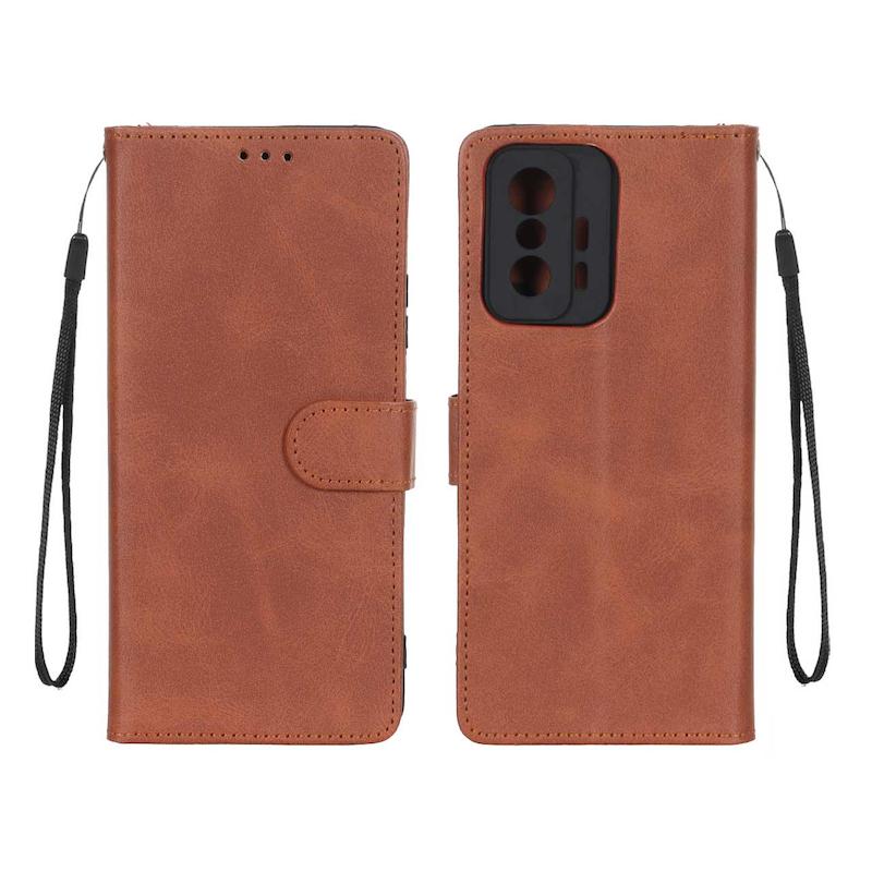 کیف گوشی Mi 11T - Mi 11T Pro شیائومی مگنتی طرح چرم کتابی طرح دوخت محافظ لنزدار بند دار قهوه ای کد 180334
