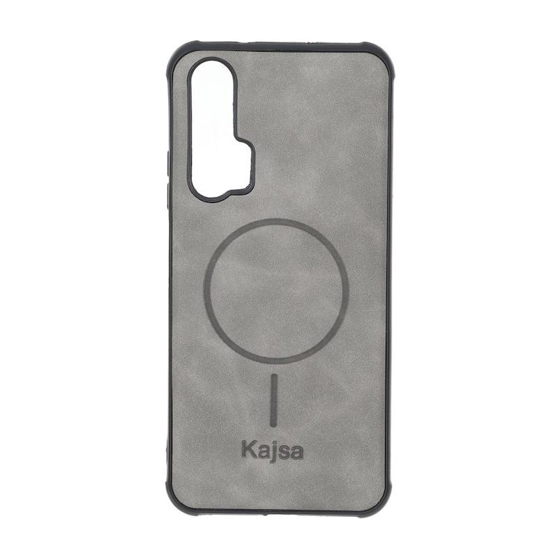 قاب گوشی Huawei Nova 5T هوآوی ژله ای چرمی جیر کجسا KAJSA طرح مگ سیف Magsafe طوسی کد 180339