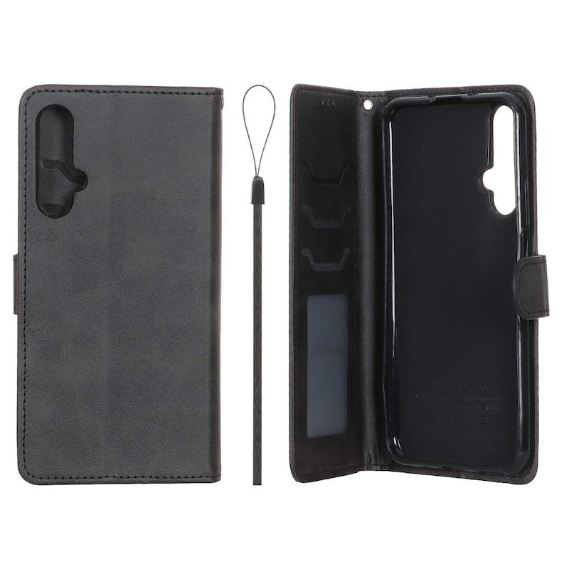 کیف گوشی Huawei Nova 5T هوآوی مگنتی طرح چرم کتابی بنددار مشکی کد 180340