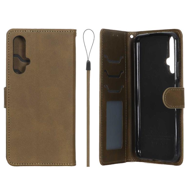 کیف گوشی Huawei Nova 5T هوآوی مگنتی طرح چرم کتابی بنددار سبز زیتونی کد 180343