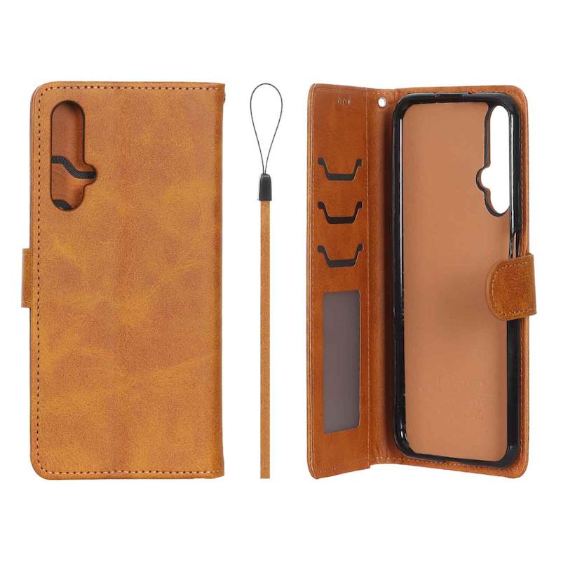 کیف گوشی Huawei Nova 5T هوآوی مگنتی طرح چرم کتابی بنددار عسلی کد 180344