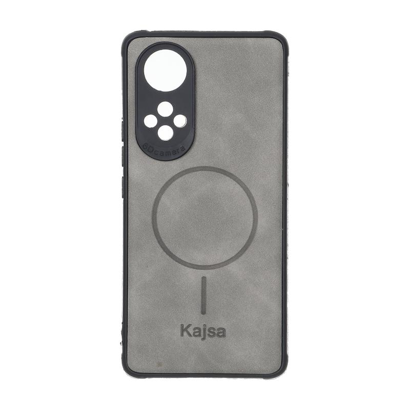 قاب گوشی Huawei Nova 9 - Honor 50 هوآوی ژله ای چرمی جیر کجسا KAJSA طرح مگ سیف Magsafe طوسی کد 180349