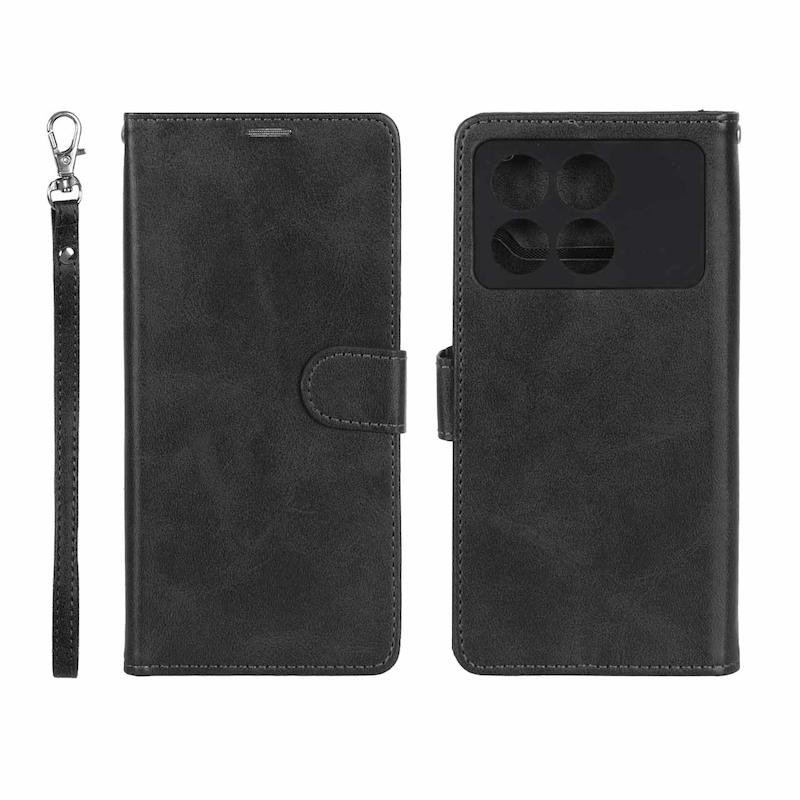 کیف گوشی Xiaomi Poco X6 Pro - Redmi K70E شیائومی مگنتی طرح چرم کتابی محافظ لنزدار بند دار مشکی کد 180400