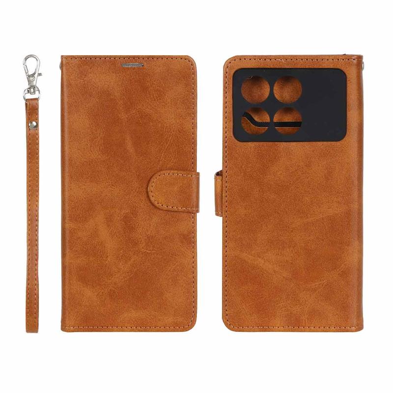 کیف گوشی Xiaomi Poco X6 Pro - Redmi K70E شیائومی مگنتی طرح چرم کتابی محافظ لنزدار بند دار عسلی کد 180402