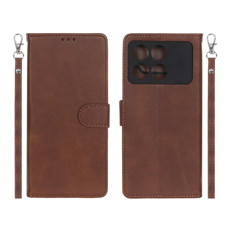 کیف گوشی Xiaomi Poco X6 Pro - Redmi K70E شیائومی مگنتی طرح چرم کتابی محافظ لنزدار بند دار قهوه ای کد 180403