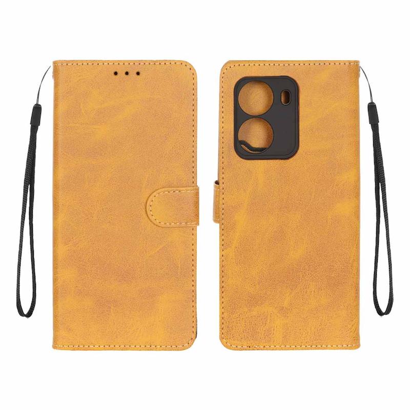 کیف گوشی Poco X7 Pro شیائومی مگنتی طرح چرم کتابی محافظ لنزدار بنددار عسلی کد 180406