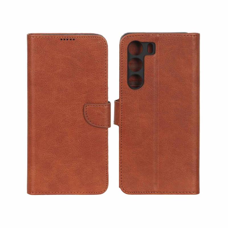 کیف گوشی Realme C71 ریلمی مگنتی محافظ لنز دار طرح چرم کتابی قهوه ای کد 180426
