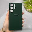 قاب گوشی Galaxy S23 Ultra سامسونگ سیلیکونی اورجینال پاک کنی سورا SORA درجه یک زیربسته سبز تیره کد 165478