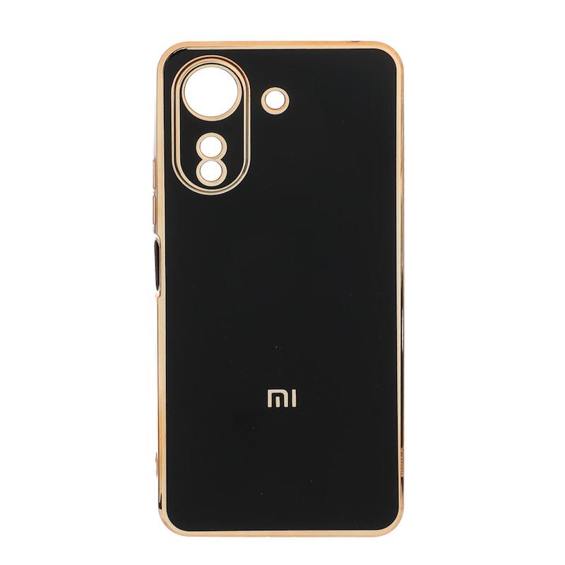 قاب گوشی Redmi 13C - Poco C65 شیائومی طرح ژله ای مای کیس گلد لاین دور طلایی محافظ لنز دار مشکی کد 180450