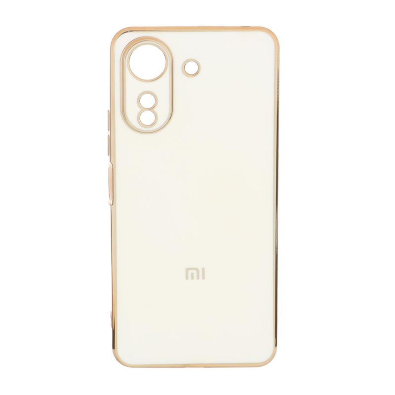 قاب گوشی Redmi 13C - Poco C65 شیائومی طرح ژله ای مای کیس گلد لاین دور طلایی محافظ لنز دار سفید کد 180451