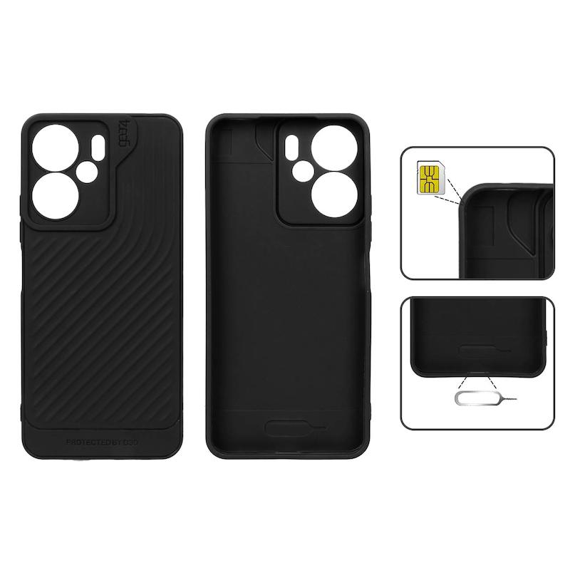 قاب گوشی Redmi 13C - Poco C65 شیائومی اورجینال GEAR4 سیلیکونی راه راه محافظ لنز دار مشکی کد 180452