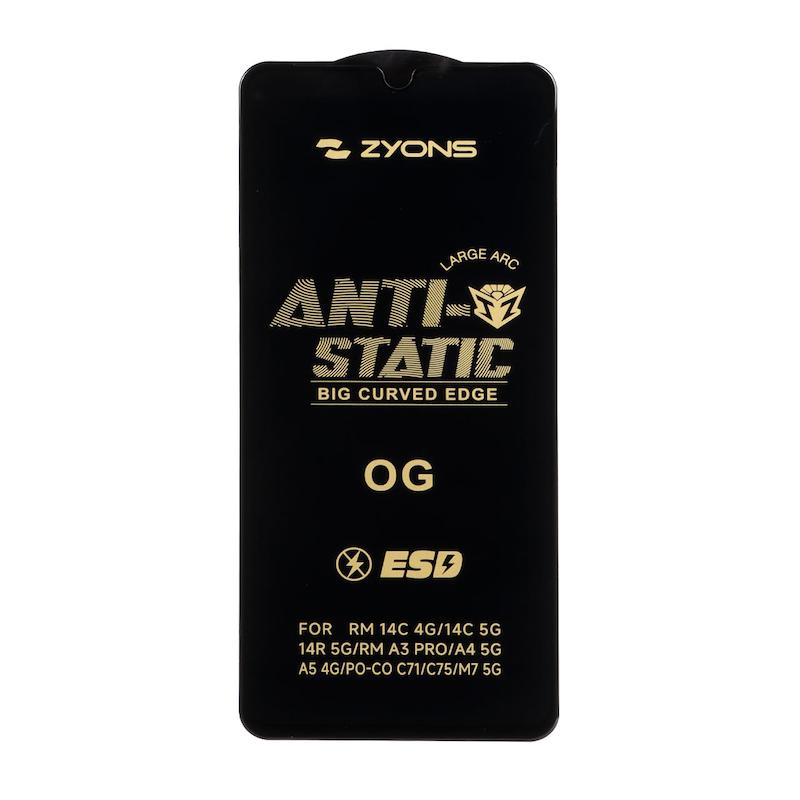 گلس گوشی Redmi 14C - Redmi A4 - Redmi A5 - Redmi A3 Pro - Poco C75 - Poco M7 5G - Poco C71 شیائومی شیشه ای ZYONS LARGE ARC سری ESD Anti Static اورجینال