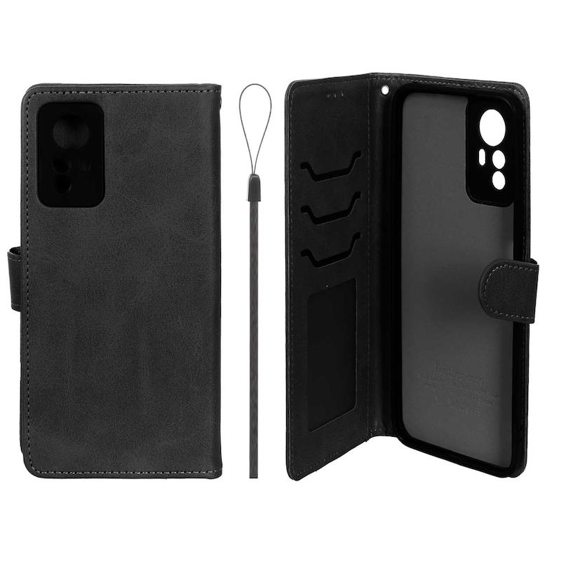 کیف گوشی Redmi Note 12S شیائومی مگنتی طرح چرم کتابی بنددار مشکی کد 180669