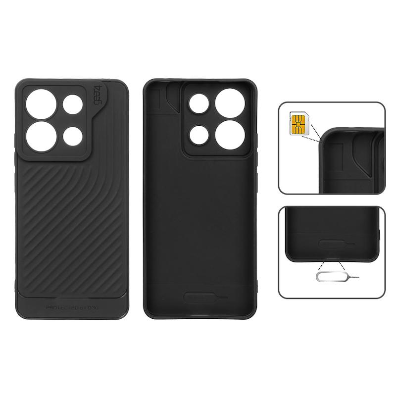 قاب گوشی Redmi Note 13 4G شیائومی اورجینال GEAR4 سیلیکونی راه راه محافظ لنز دار مشکی کد 180672