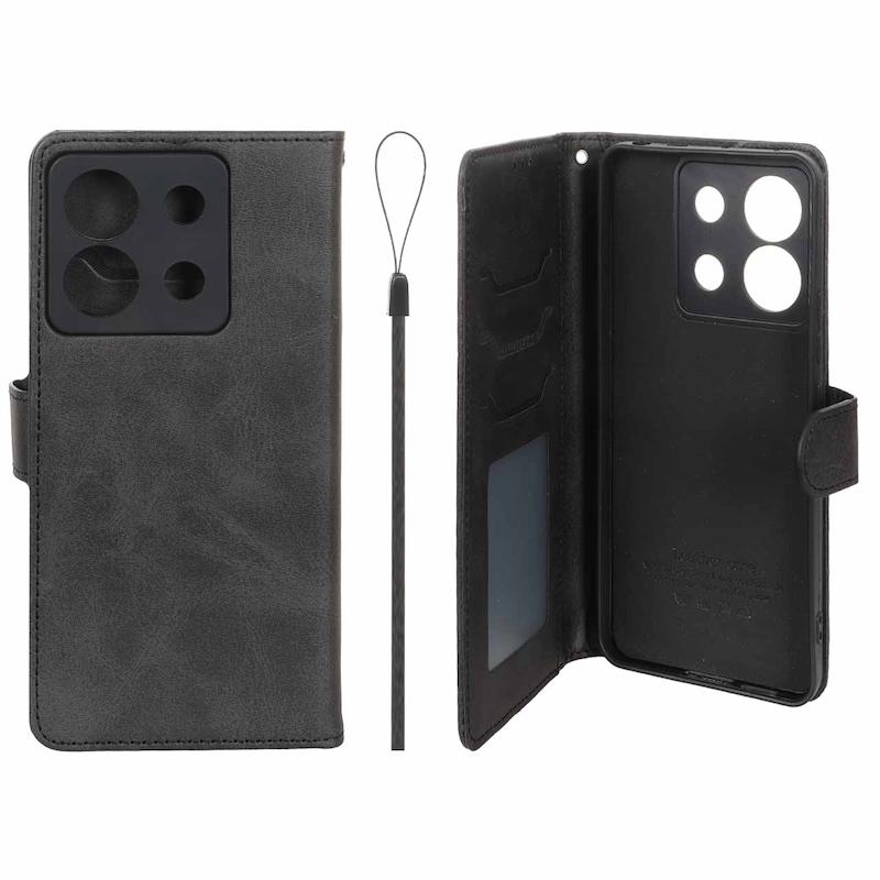 کیف گوشی Redmi Note 13 Pro 5G - Poco X6 شیائومی مگنتی طرح چرم کتابی بنددار مشکی کد 180708