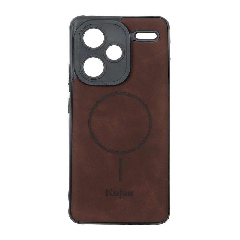 قاب گوشی Redmi Note 13 Pro Plus شیائومی ژله ای چرمی جیر کجسا KAJSA طرح مگ سیف Magsafe قهوه ای کد 180720