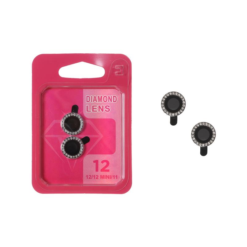 محافظ لنز iPhone 11 - iPhone 12 - iPhone 12 Mini آیفون Diamond Lens مدل رینگی فلزی نگین دار سواروسکی مشکی کد 180762