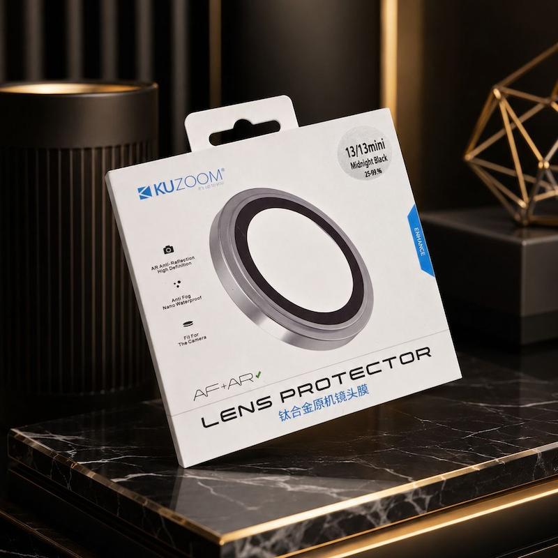 محافظ لنز iPhone 13 - 13 Mini آیفون رینگی فلزی - شیشه ای اورجینال کوزوم KUZOOM مشکی میدنایت دو عددی کد 180769