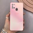 قاب گوشی Galaxy A21S سامسونگ PVD ضد خش پشت گلس شیشه ای مات دو رنگ محافظ لنز دار صورتی کد 166970