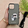 قاب گوشی iPhone 13 Pro Max آیفون اورجینال برجسته کارل KARL خاکستری با بند لندیارد کد 163121