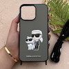 قاب گوشی iPhone 14 Pro Max آیفون اورجینال برجسته کارل KARL خاکستری با بند لندیارد کد 163124