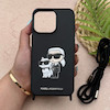 قاب گوشی iPhone 15 Pro Max آیفون اورجینال برجسته کارل KARL مشکی با بند لندیارد کد 163127