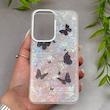 قاب گوشی Galaxy S25 FE سامسونگ لاکچری ماربل لنز کرومی پروانه کیوت کد 166880