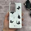 قاب گوشی Galaxy S25 FE سامسونگ اورجینال فانتزی سخت آینه ای لنز کرومی ایربگ دار طرح پروانه کیوت کد 167581