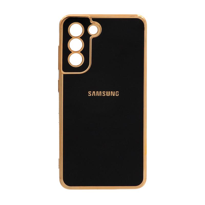 قاب گوشی Galaxy S21 FE سامسونگ طرح ژله ای مای کیس گلد لاین دور طلایی محافظ لنز دار مشکی کد 180913