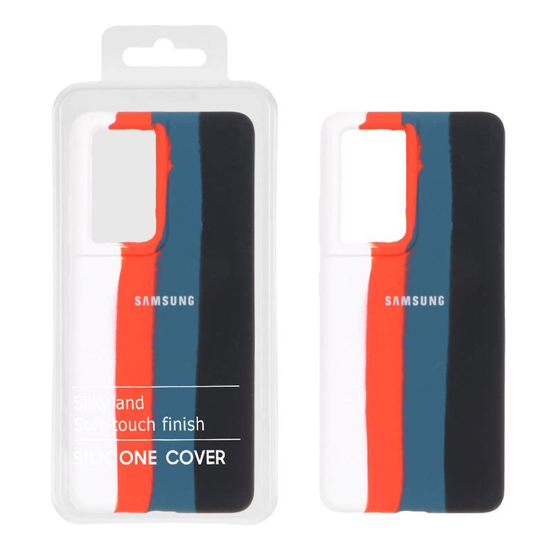 قاب گوشی Galaxy S21 Ultra سامسونگ سیلیکونی اورجینال آبرنگی رنگین کمانی پاک کنی درجه یک زیربسته کد 180940