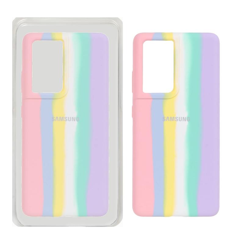 قاب گوشی Galaxy S21 Ultra سامسونگ سیلیکونی اورجینال آبرنگی رنگین کمانی پاک کنی درجه یک زیربسته کد 180941