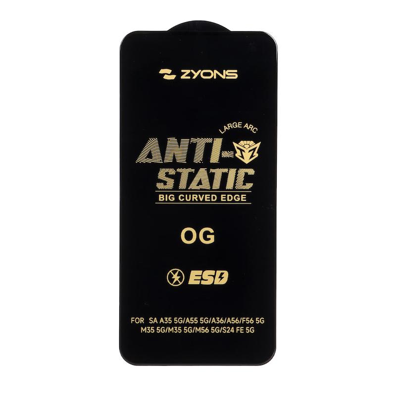 گلس گوشی Galaxy A35 - A55 - A36 - A56 - S24 FE سامسونگ شیشه ای ZYONS LARGE ARC سری ESD Anti Static اورجینال