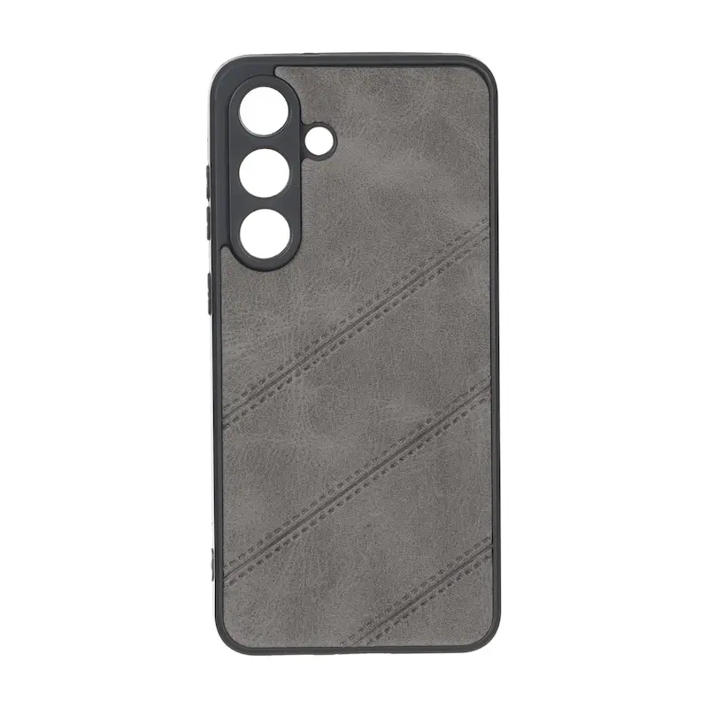 قاب گوشی Galaxy S25 FE سامسونگ شیائومی طرح چرمی ساده محافظ لنزدار مورب خاکستری کد 180992