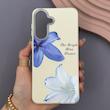 قاب گوشی Galaxy A57 سامسونگ لدر کیس سیلیکونی فانتزی لنز سیلور طرح گل لیلیوم آبی کد 169237