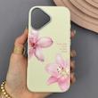 قاب گوشی iPhone 16 آیفون لدر کیس سیلیکونی فانتزی لنز سیلور طرح گل لیلیوم صورتی کد 169249