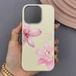 قاب گوشی iPhone 16 Pro آیفون لدر کیس سیلیکونی فانتزی لنز سیلور طرح گل لیلیوم صورتی کد 169250