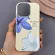 قاب گوشی iPhone 16 Pro آیفون لدر کیس سیلیکونی فانتزی لنز سیلور طرح گل لیلیوم آبی کد 169251