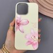 قاب گوشی iPhone 16 Pro Max آیفون لدر کیس سیلیکونی فانتزی لنز سیلور طرح گل لیلیوم صورتی کد 169252