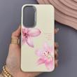 قاب گوشی Galaxy S23 FE سامسونگ لدر کیس سیلیکونی فانتزی لنز سیلور طرح گل لیلیوم صورتی کد 169293